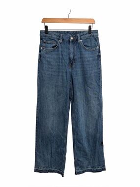 2/$25 &Denim Women’s Wide High Waist Full Length Straight Leg Blue Jeans Raw Hem